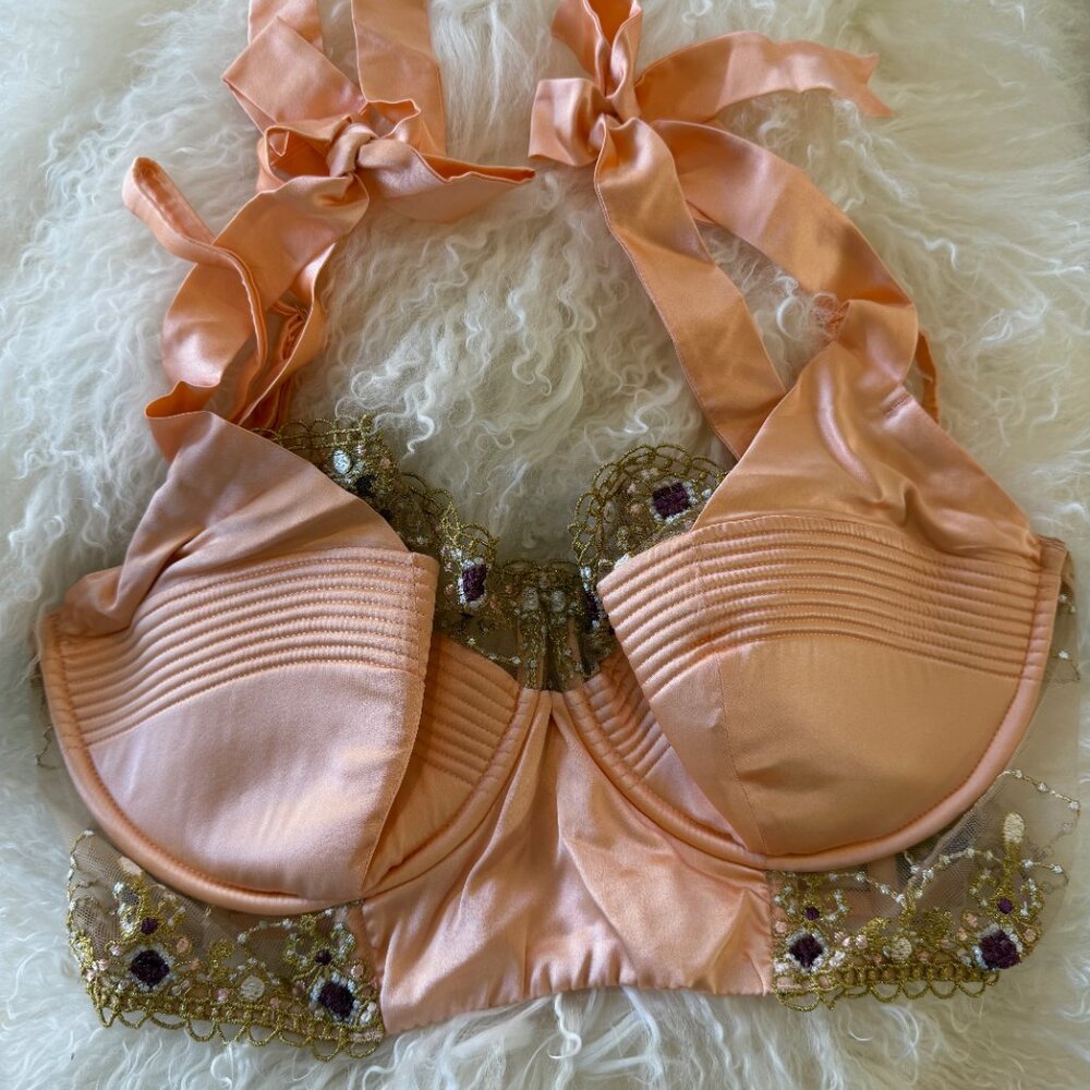 STUDIO PIA ADELA Longline Balconette Bra 9/L-XL/34G/36FF/38F, Coral, NWT, Silk